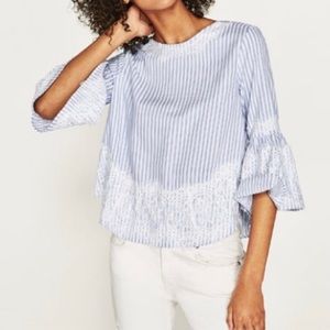 Zara Striped Lace Appliqué Blouse